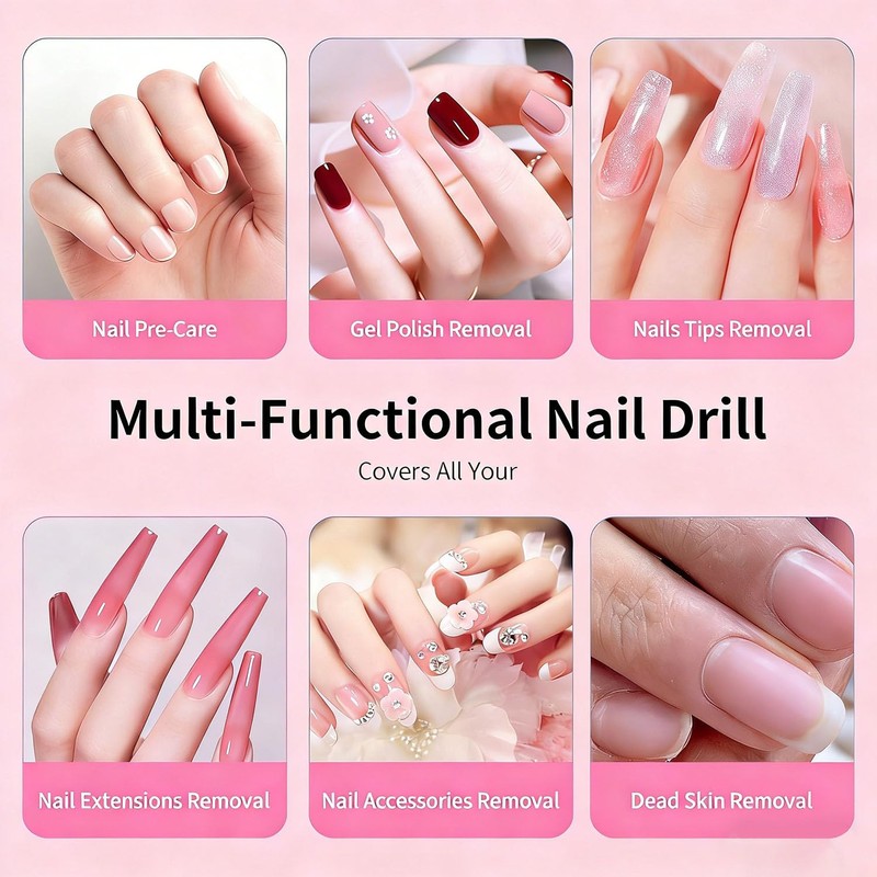 Professional Electric Nail Drill 45000RPM, Portable Rechargeable Electric Nail File