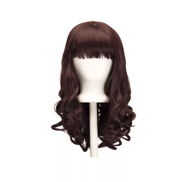 20'' Shoulder Length Curly Cut with Short Bangs Rustic Red