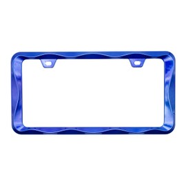 Creathome 3D Curly Wave Pattern Shining Blue License Plate Frame from Pure Zinc Alloy Metal