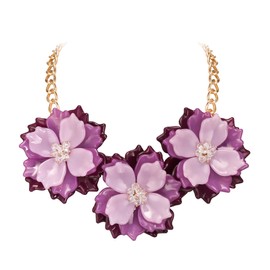 Ever Faith Purple Statement Flower Necklace, Summer Holiday Boho 3 Flower Chunky Collar Necklace for Women