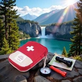 DPWOUM Red Portable Mini First Aid Kit, Cross Pattern, Unisex, 1 Count