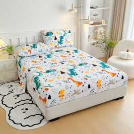 MWMWMW Dinosaur Kids Twin Sheets Set, 3 Pieces Twin Bed Sheets for Kids Boys, Dinosaur Printed Wrinkle-Free, and Soft Bed Sheet Deep Pocket