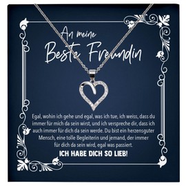 22Feels Genuine 925 Silver - Original Jewellery Sets for Best Friends - Heart Necklaces with Message Cards Made in Germany, Sterling Silver, Cubic Zirconia