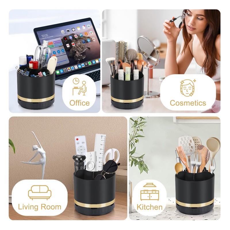GFWARE Bathroom Organizer Countertop - Rotating Black Toothbrush Holder for