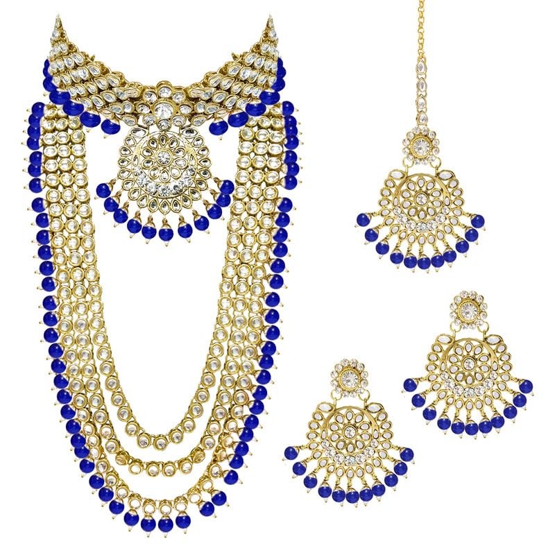 Aheli Boda India Kundan Beaded Heavy Bridal Long Gargantilla Collar