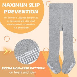 PONCEAU Baby tights with Non Slip Grips for Newborn baby Socks Infant Leggings Ultra Soft Stockings Gray 6-12 Months