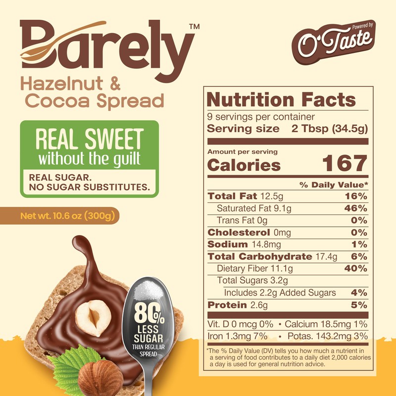 Hazelnut & Cocoa Spread by Barely, Low Sugar & No