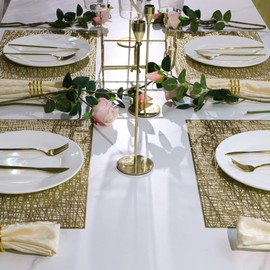 Snowkingdom Gold Rectangle Placemats Set of 8 Metallic Vinyl Easy to Clean Non-Slip Stain Heat Resistant Washable Wipeable Morden Abstract Table Mats for Dinning Wedding Party Festival