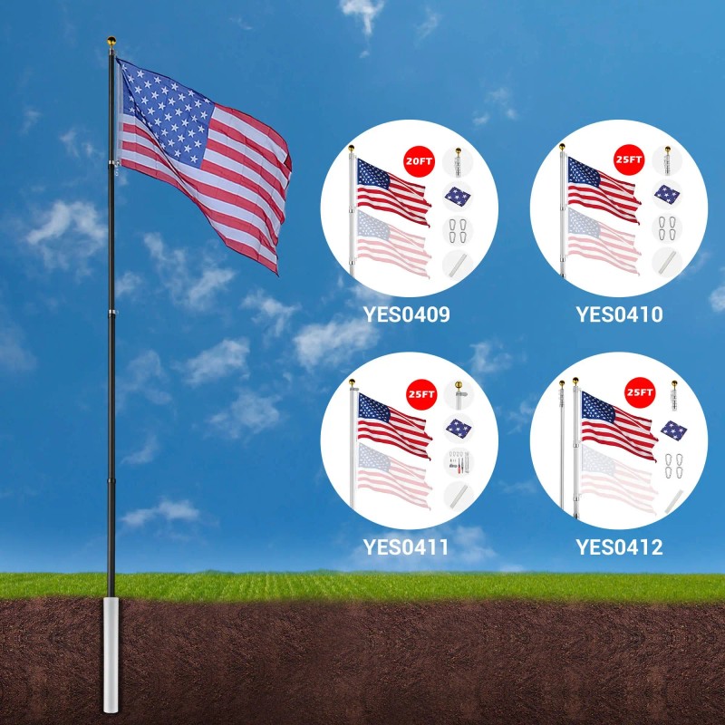 Flag Pole Sleeve 20ft 25ft Aluminum Hanging Display Accessory for