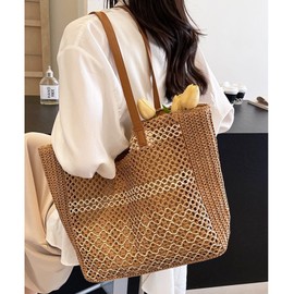 Mtbxk Womens Straw Beach Bag - Summer Woven Handbag Shoulder Tote Bag for Vacation, Travel (Khaki)