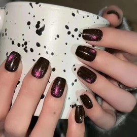 Nail Tips, Handmade Nail Tips, Short, Catza, Set of 24, Double Sided Tape, Easy to Apply, Durable, Convenient, Solid, Muted, Stylish, Convenient for Short Nails, Cute Design, DIY Nail Tips (12, CDJ)