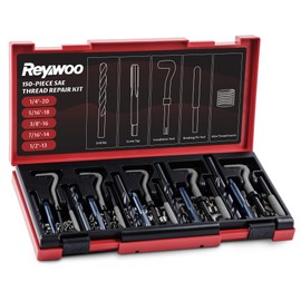 Reywoo 150 PC SAE Heli Coil Thread Repair Kit, Standard Helicoil Kit with HSS Drill Bits Inserts Taps Break Off Tools, Rethreading Tools in 1/4" 5/16" 3/8" 7/16" 1/2" Sizes