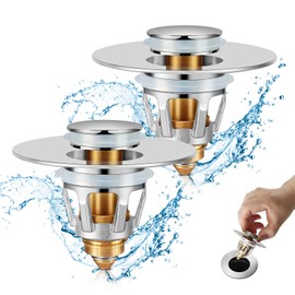 MEIUOAE 2Pcs Bathroom Sink Stopper，pop up Sink Drain Stopper，Bounce Washbasin Sink Stopper， for 1.1~1.5 in Drain Holes, Wash Basin Drain Filter ，Bathroom Sink Drain Stopper (Silver 2Pcs)