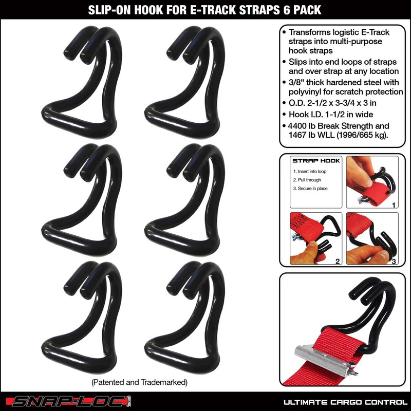 SNAP-LOC E-Track Strap Slip-On Hook Adapter 6-Pack, Logistic Tie-Down for