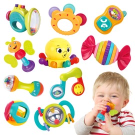REMOKING Baby Toys 0-6 Months 10pcs Teething Rattles Toys,Infant Teether Toys & Shaker Grab Rattles,Newborn Baby Sensory Toy for Early Development,Gifts for 0-3-6-12 Months Old Infant Baby Boy Girl