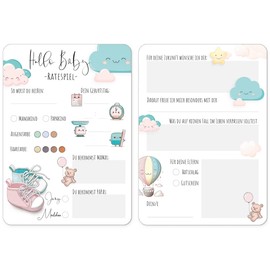 beriluDesign Baby Shower Game - 25 Cards to Fill In - High Quality Baby Shower Guessing Game in Neutral Design