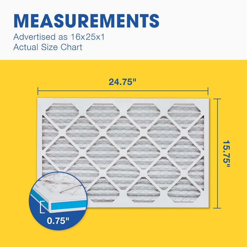 Aerostar 16x25x1 MERV 8 Air Filter, 6 Count, ACTUAL SIZE