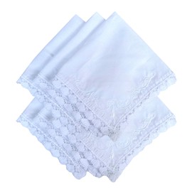 CoCoUSM Ladies Handkerchiefs Crochet Lace White Cotton Handkerchief 30cm Square 6 PCS