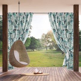 Eurofirany GARDEN Outdoor Curtain with Rod Pocket - 1 pc. Sun Protection, Privacy Screen, Windproof, Waterproof Curtain for Patio, Gazebo, Pergola, Porch, W61" x L79", Green Print