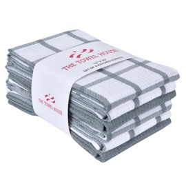 THE TOWEL HOUSE 100% Cotton Kitchen Towels – Premium Waffle Weave Dish Towels, Highly Absorbent, Soft and Quick Drying with Hanging Loop, 15x25 Inches, Pack of 6, Grey
