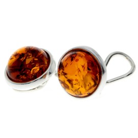 Genuine Round Cognac Baltic Amber and 925 Sterling Silver Clip-on Celtic Style Earrings - GL184C