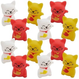 Fun Express Red, Gold & White Mini Lucky Cat Characters (Pack of 12) - Cute Vinyl Figures - Perfect Party Favors or Home Decor for New Year Celebrations