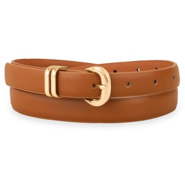 WHIPPY Women's Slim Leather Belt for Jeans Dress Thin Women's Leather Belt Slim Waist Belt with Gold Buckle, brown