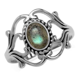 Silvershake Labradorite 925 Sterling Silver Victorian Style Rope Ring Size 10