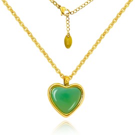 Green Jade Heart Necklace for Women, 18K Gold Heart Pendant Necklace for Girls, Natural Healing Crystal Trendy Jewelry for Anniversary Birthday