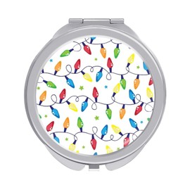 Birthday Garland of Colorful Light Bulbs Seamless on White Folding Make Up Mirror, Portable Travel Makeup Mirror, Compact 2X/1X Magnification Mirror for Mom Women Ladies 2.4 x 2.4 inch