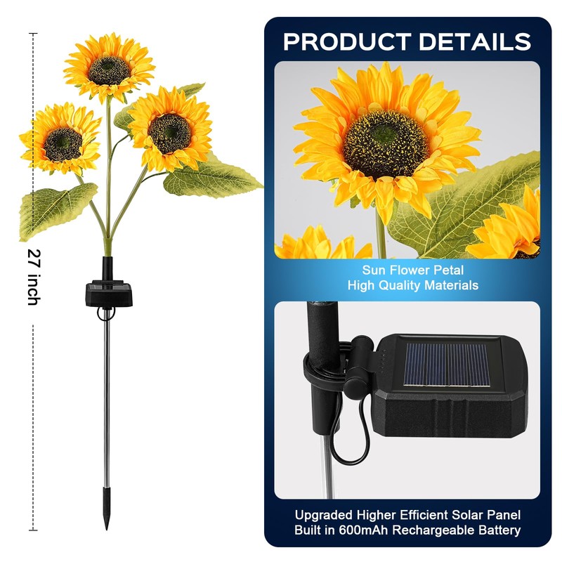 TANSOREN 3 Pack Solar Garden Lights Outdoor, 2 Lighting Modes