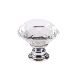 30mm Crystal Glass Door Knobs Diamond Cut Drawer Pull Handles with M4*22mm Screws for Cupboard Cabinet Wardrobe Home Decorating Silver Base Transparent