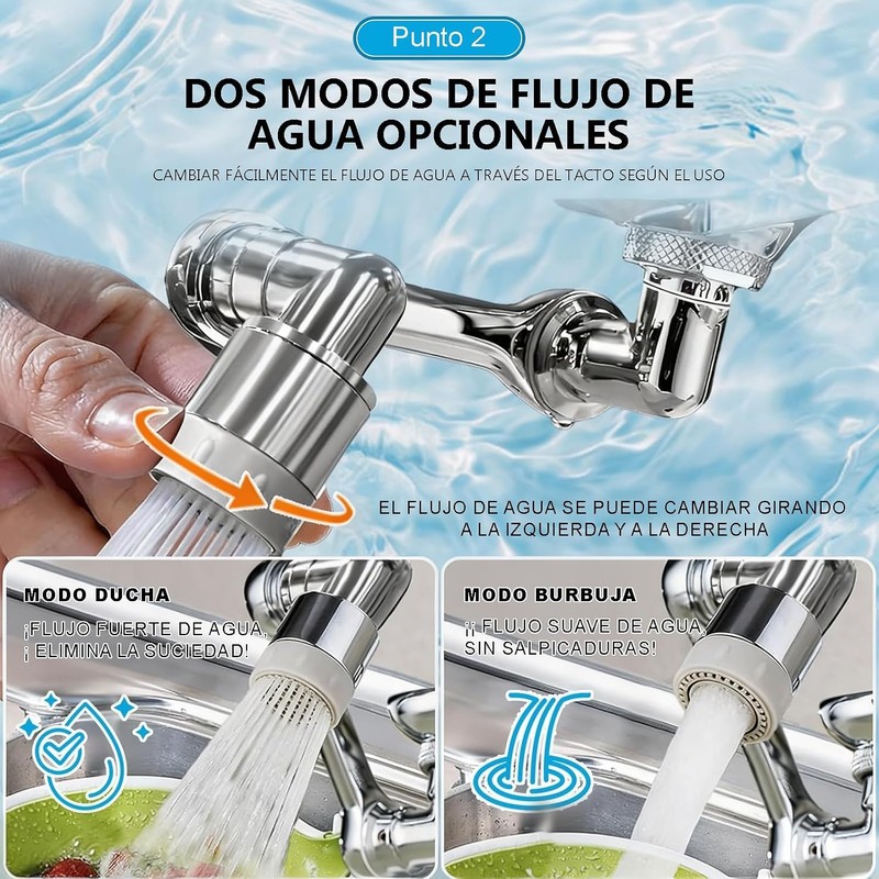 Extensor de Grifo Giratorio 1080°, Aireador Universal para Cocina y