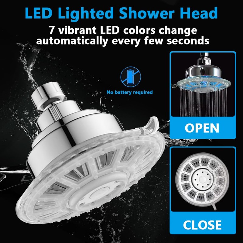 JINYOMFLY Rain Shower Head with LED, Rain Shower with LED