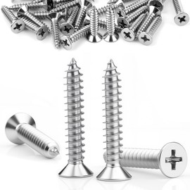 60 Pcs Stainless Steel Tapping M5x30mm Wood Screws 304 Phillips Flat Head Screw Fasteners Bolts for Furniture Woodworking DIY Model Fixing Drywall and Furniture(Silver)