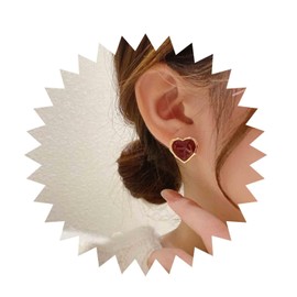 Inilbran Boho Love Heart Earrings Red Enamel Heart Earrings Red Heart Stud Earrings Minimalist Heart Statement Earrings Jewellery for Women and Girls, Zinc, No Gemstone