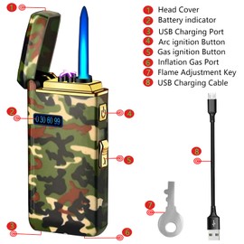 Arc Jet Flame Torch Lighter, 2 in 1 Electric USB Rechargeable Windproof Infinity Lighter, Refillable Butane for Cigar, BBQs, Fireworks, Candle, Camping (Camouflage A)