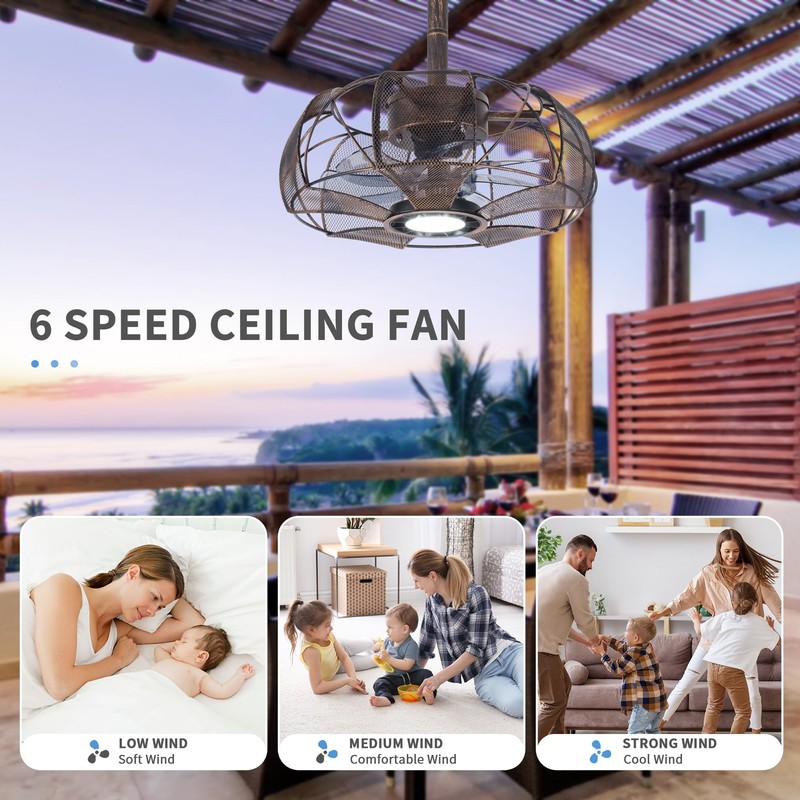 Kuailkag 15" Plug In Ceiling Fan for Outdoor, Portable LED