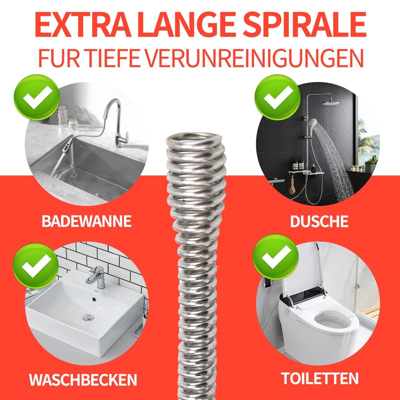 Drain Unblocker Spring Wire （5m * 6mm）Professional Kitchen Sink Unblocker