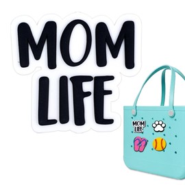 Charms for Beach Bag, Bogg Accessories Charms PVC Rubber Compatible with Beach Bag Original All Models, Insert Decoration for Simple Modern Handbag Totes, Mom Life Charm