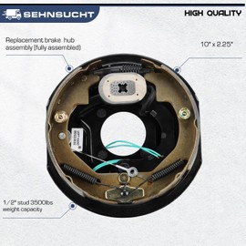 SEHNSUCHT Trailer Electric Brakes, Self Adjusting Left Electric Brake Assembly 4-Hole Mounting 10" x 2.25" for 3500lb Axle