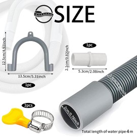Drain Hose Extension, 1.5 m / 2 m / 3 m / 4 m / 5 m / 6 m, Dishwasher Waste Water Hose, Universal Drain Hose Including Hose Connector and Hose Clamps, for Washing Machine Dishwasher