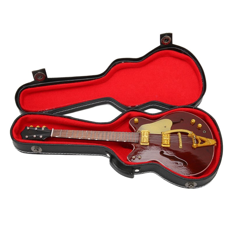Red and Gold Miniature Electric Guitar Replica with Stand and