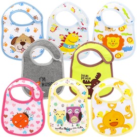 AFPYC 8pcs Baberos de Bebé para Niños, Impermeables, con Diferentes Dibujos Animados Estampados, Ajuste Unisexo para Bebé de 3-36meses.