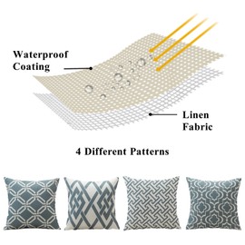 Artscope Set of 4 Waterproof Cushion Covers 45x45cm Farmhouse Geometric Square Pillow Cases for Couch Patio Furniture Balcony Garden Outdoor Decoration（Geometry40-Gray）