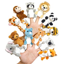 JUSTQUNSEEN 12Pcs Finger Puppet Set Jungle, Soft Plush Toy for Kids Realistic Jungle Plush Animal Finger Puppet Role-Playing Story Finger Puppet Animal Soft Plush Toy for Kids