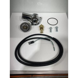 nyrm SBC BBC Chevy 15deg CHROME WATER NECK THERMOSTAT HOUSING temp port wire lead kit