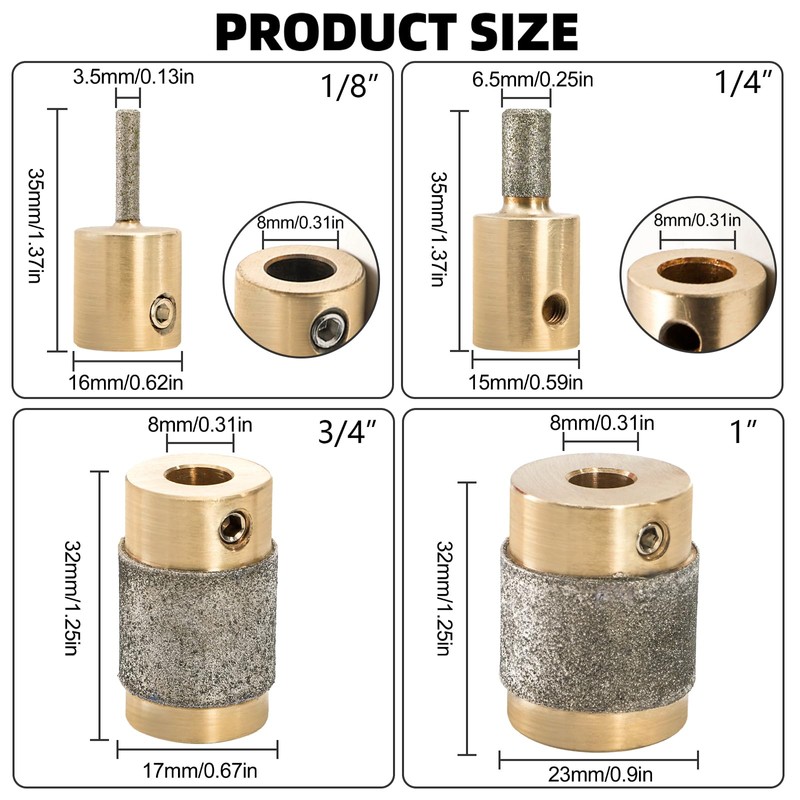 Hedume Set of 4 Glass Grinder Bits, 1 3/4 1/4