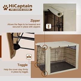 HiCaptain HiCaptain Polyester 24in Dog Crate Cover - Durable Windproof Pet Kennel Cover for Wire Crate Indoor Outdoor Protection (24 inches, Light Tan)