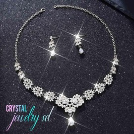 CLOACE Rhinestone Wedding Bridal Jewelry Set Silver Sparkly Earrings Prom Necklace Jewelry Accessories for Women (Silver)